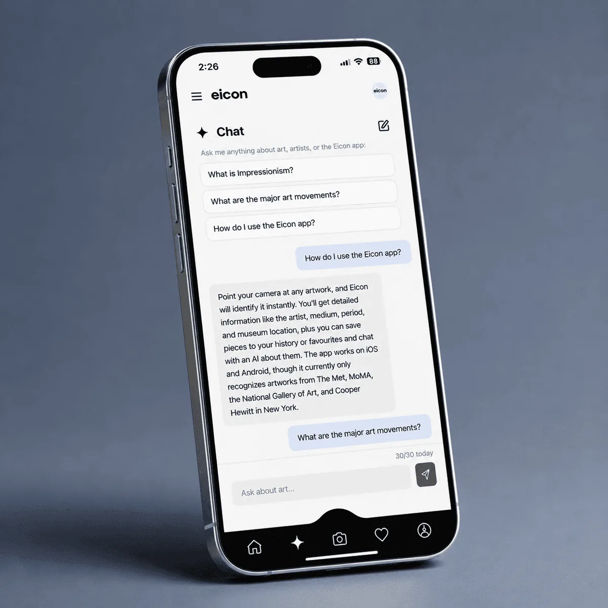 Asking questions about an artwork using Eicon's AI chat