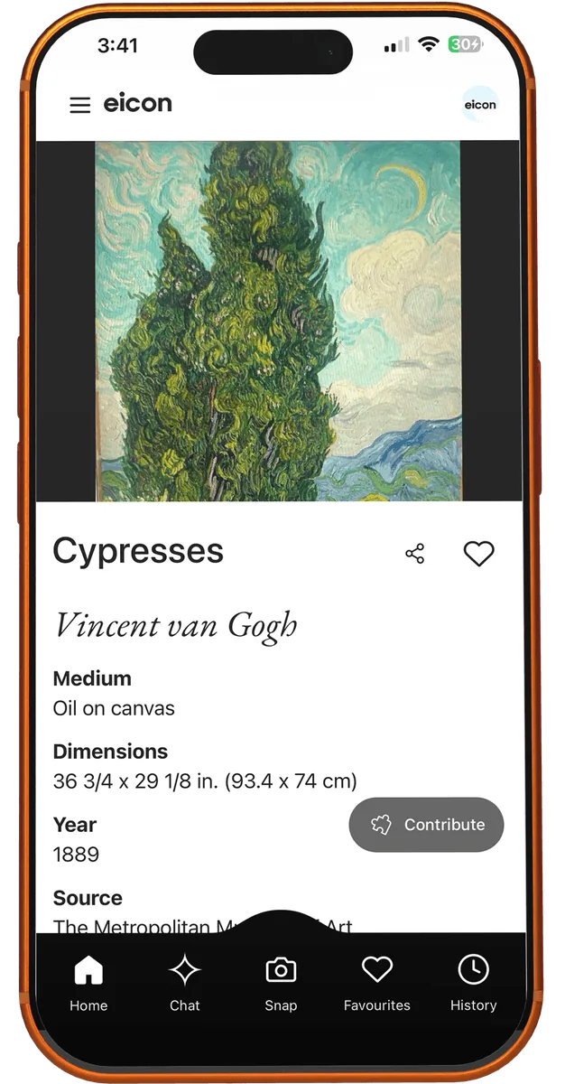 Eicon showing artwork title, artist and history after scanning